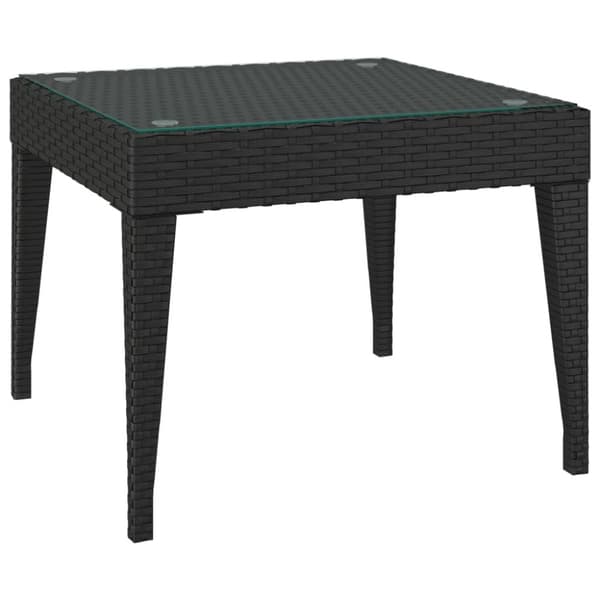 sidebord 50x50x38 cm polyrattan og hærdet glas sort