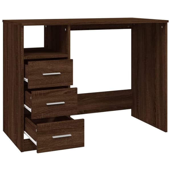 skrivebord m. skuffer 102x50x76 cm konstrueret træ brun egetræ