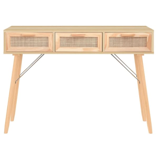 konsolbord 105x30x75 cm massivt fyrretræ naturlig rattan brun
