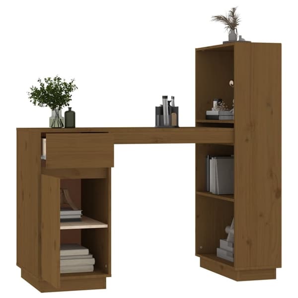 skrivebord 110x53x117 cm massivt fyrretræ gyldenbrun