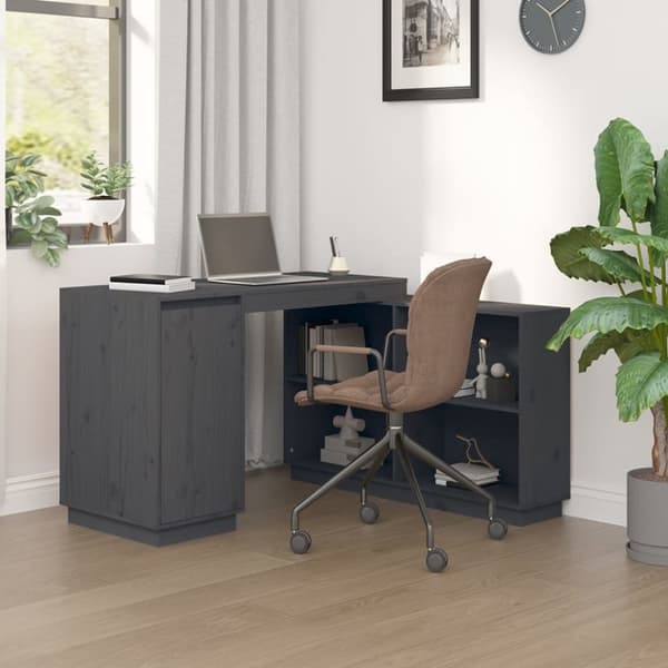 skrivebord 110x50x75 cm massivt fyrretræ grå