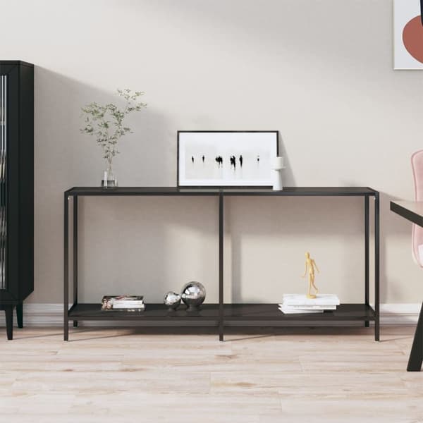 konsolbord 160x35x75,5 cm hærdet glas sort