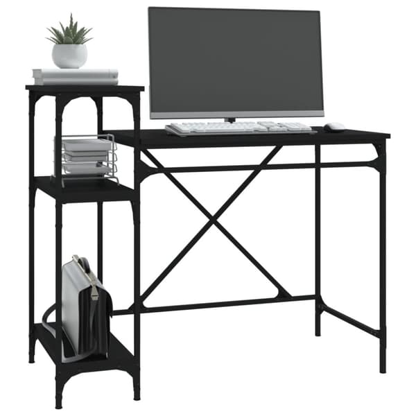 skrivebord m. hylder 105x50x90 cm konstrueret træ og jern sort