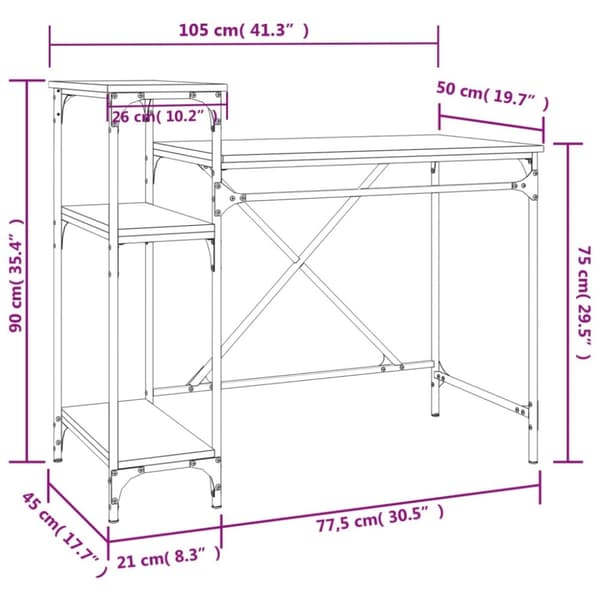 skrivebord m. hylder 105x50x90 cm konstrueret træ og jern sort