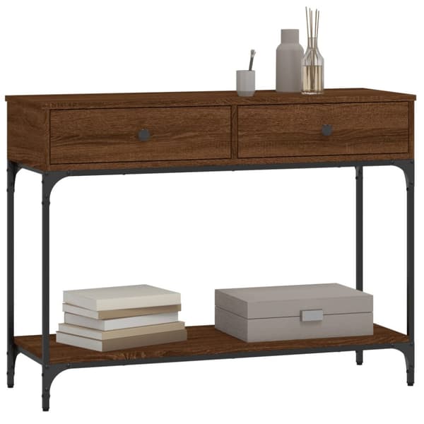 konsolbord 100x34,5x75 cm konstrueret træ brunt egetræ