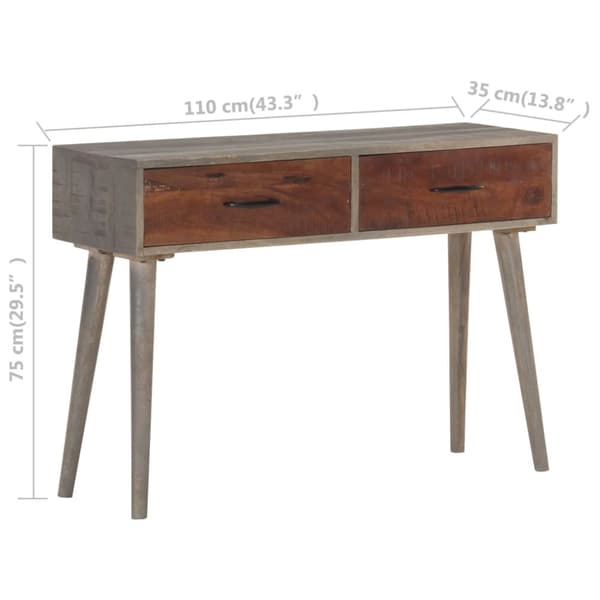 Konsolipöytä harmaa 110x35x75 cm täysi karkea mangopuu