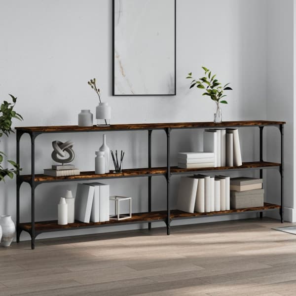 konsolbord 200x29x75 cm konstrueret træ røget egetræsfarve