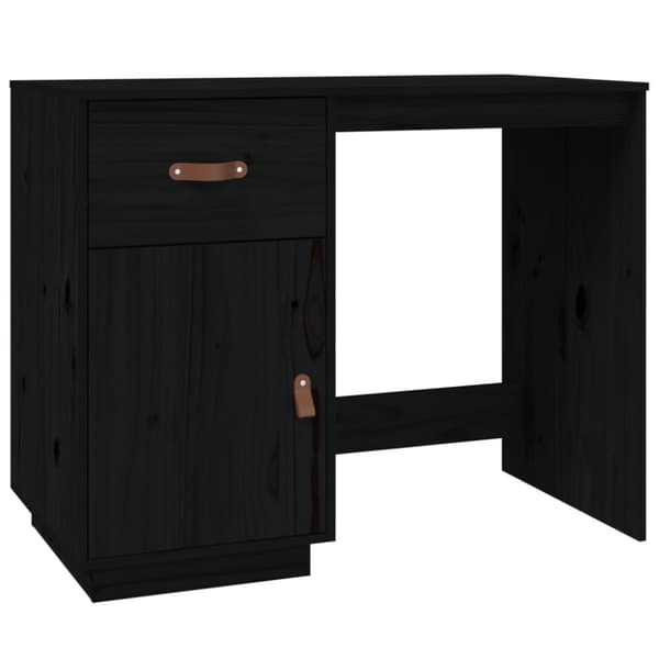 skrivebord med skabe 135x50x75 cm massivt fyrretræ sort