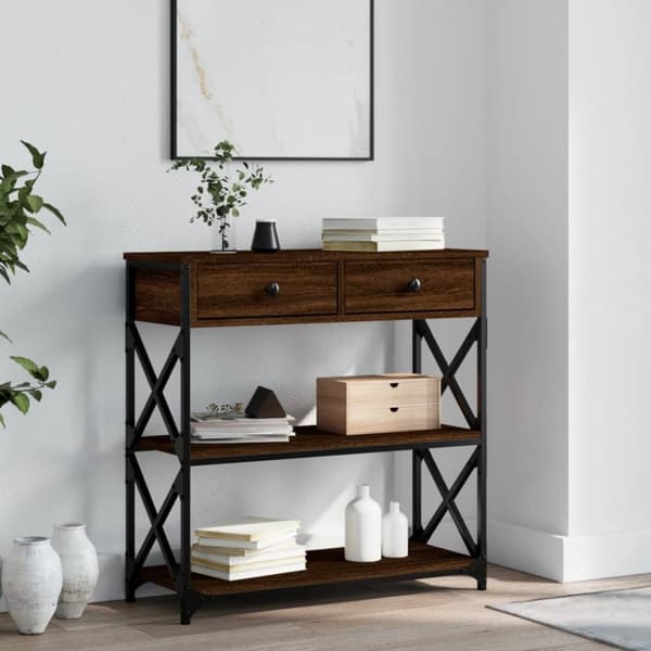 konsolbord 75x28x75 cm konstrueret træ brun egetræsfarve
