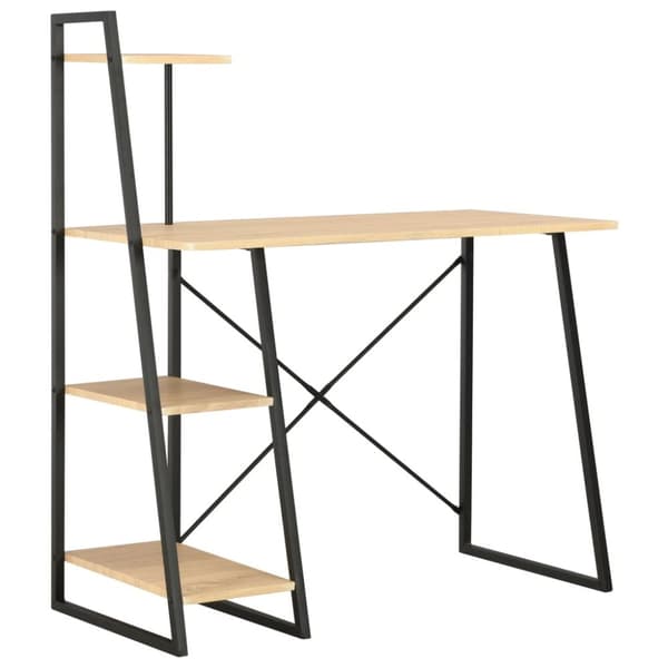 skrivebord med reol 102x50x117 cm sort og eg