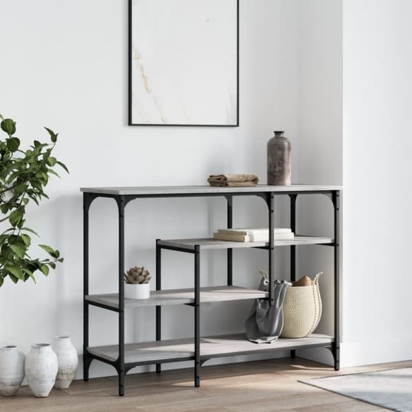 konsolbord med hylder 100x35x75 cm grå sonoma-eg
