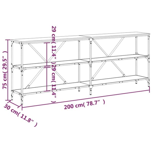 Konsolbord svart 200x30x75 cm konstruerat trä och järn