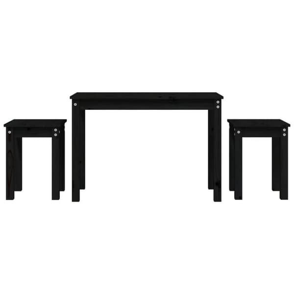 Satsbord 3 st svart massiv furu