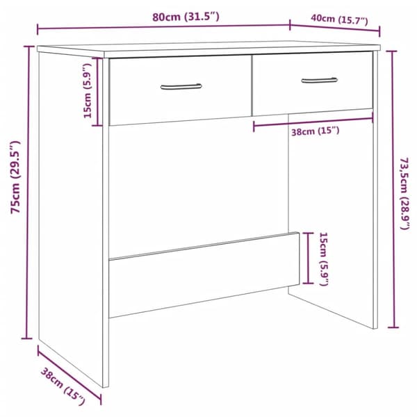 skrivebord 80x40x75 cm konstrueret træ røget egetræsfarve