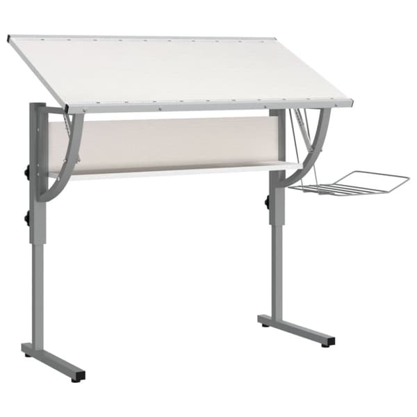 skrivebord 110x53x(58-87) cm konstrueret træ og stål hvid grå