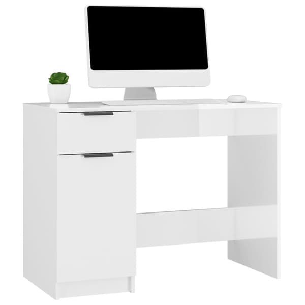 Skrivbord vit högglans 100x50x75 cm konstruerat trä