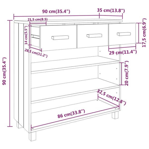 Konsolipöytä HAMAR tummanharmaa 90x35x90 cm täysi mänty