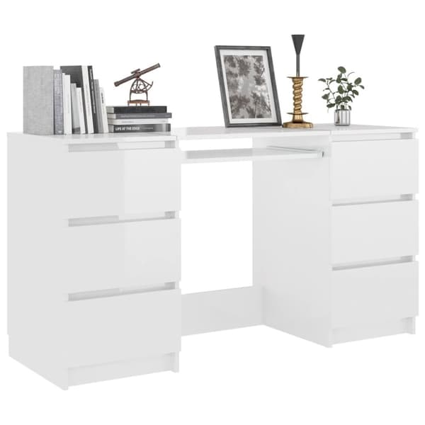 skrivebord 140x50x77 cm konstrueret træ hvid højglans