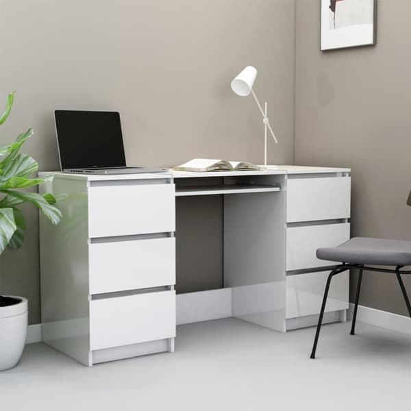 skrivebord 140x50x77 cm konstrueret træ hvid højglans