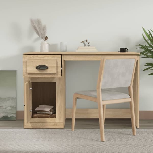 skrivebord m. skuffer 115x50x75 cm konstrueret træ sonoma-eg