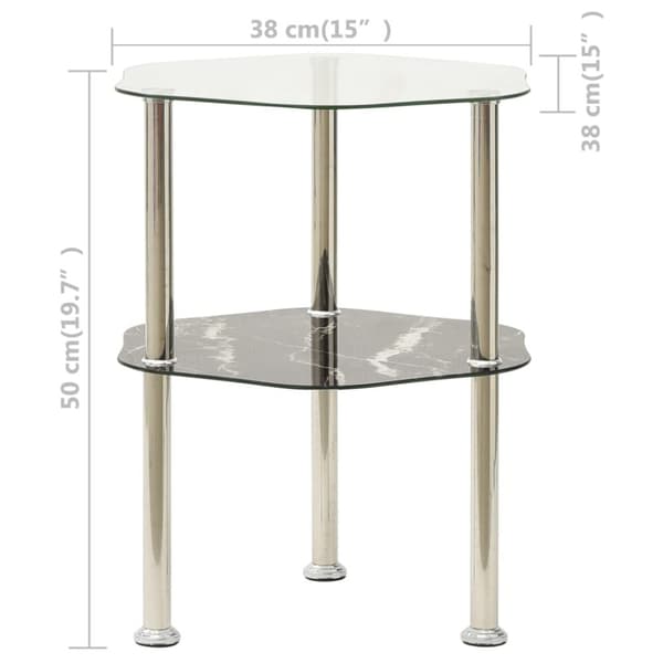 sidebord med hylde 38x38x50 cm hærdet glas transparent og sort
