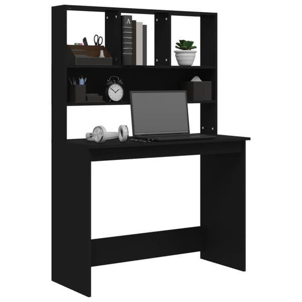 skrivebord m. hylder 102x45x148 cm konstrueret træ sort