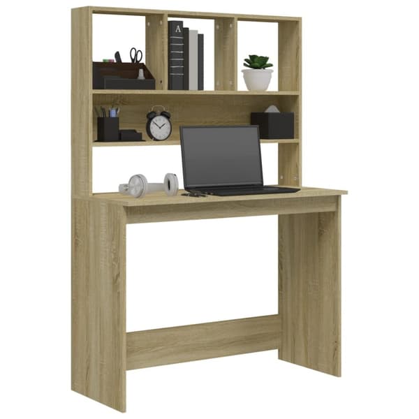 skrivebord med hylder 102x45x148 cm konstrueret træ sonoma-eg