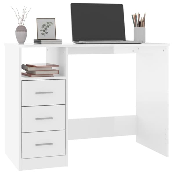 skrivebord m. skuffe 102x50x76 cm konstrueret træ hvid højglans