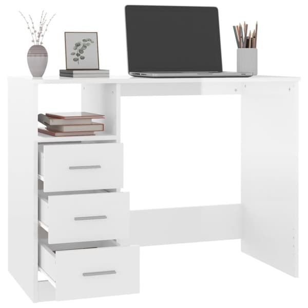 skrivebord m. skuffe 102x50x76 cm konstrueret træ hvid højglans