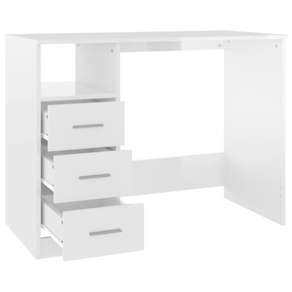 skrivebord m. skuffe 102x50x76 cm konstrueret træ hvid højglans