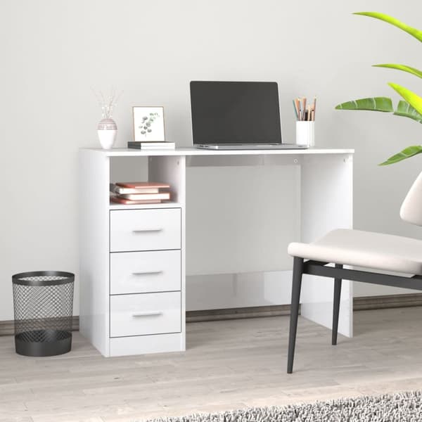 skrivebord m. skuffe 102x50x76 cm konstrueret træ hvid højglans