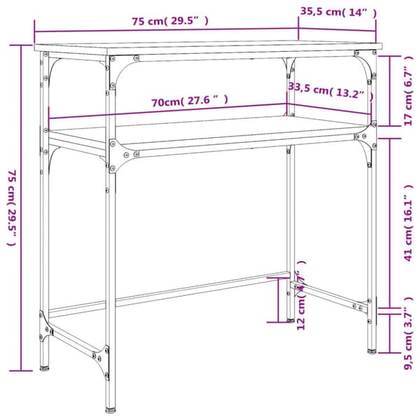 konsolbord 75x35,5x75 cm konstrueret træ grå sonoma-eg