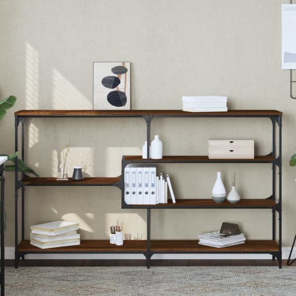 konsolbord 160x32x95 cm konstrueret træ brun egetræsfarve