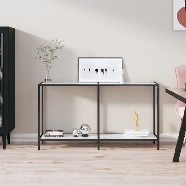 konsolbord 140x35x75,5 cm hærdet glas hvid