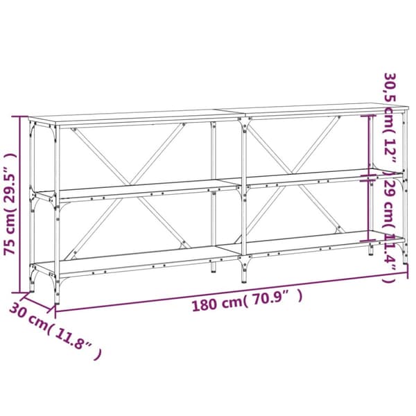konsolbord 180x30x75 cm konstrueret træ og jern sort