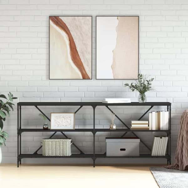 konsolbord 180x30x75 cm konstrueret træ og jern sort