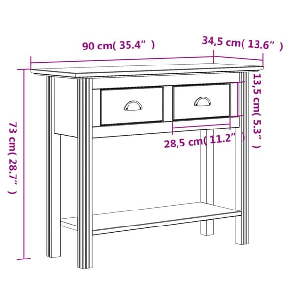konsolbord BODO 90x34,5x73 cm massivt fyrretræ hvid