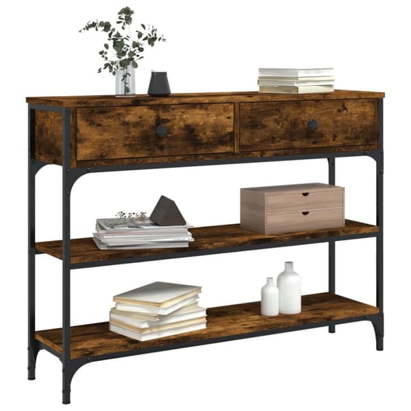 konsolbord 100x25x75 cm konstrueret træ røget egetræsfarve