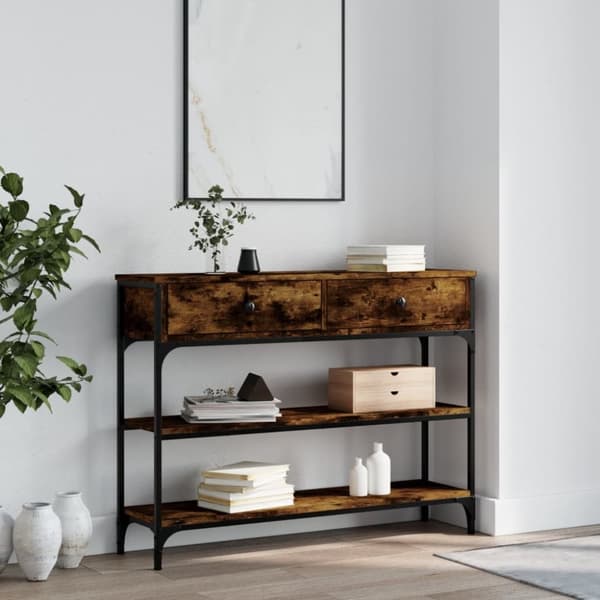 konsolbord 100x25x75 cm konstrueret træ røget egetræsfarve