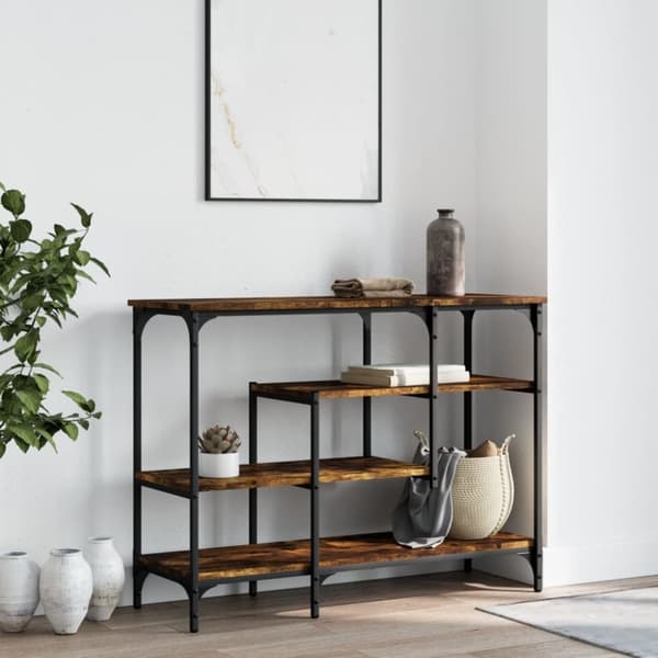 konsolbord med hylder 100x35x75 cm røget egetræsfarve
