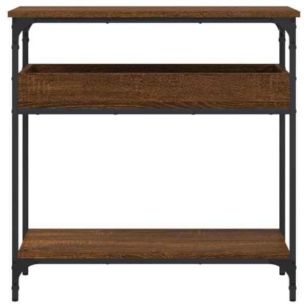 konsolbord med hylde 75x29x75 cm konstrueret træ brunt egetræ