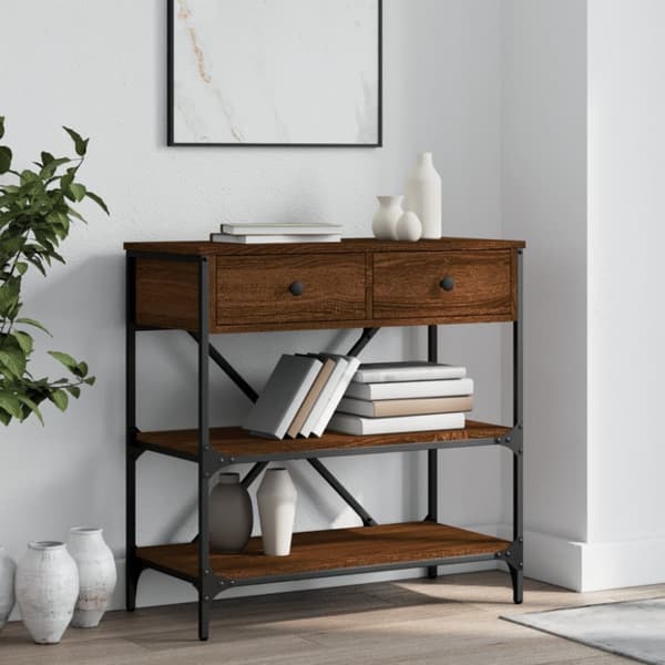 konsolbord 75x34,5x75 cm konstrueret træ brunt egetræ