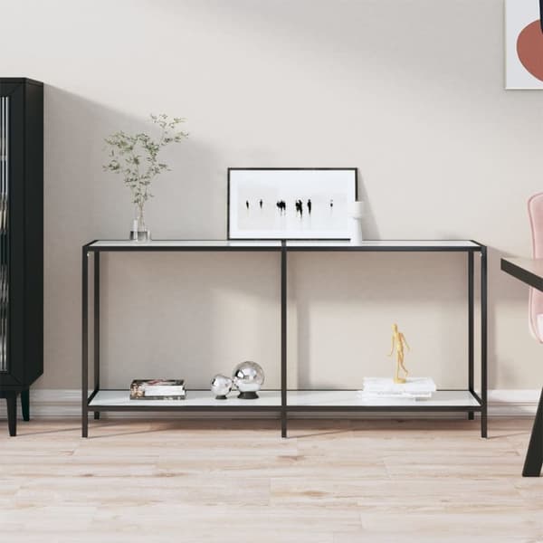 konsolbord 160x35x75,5 cm hærdet glas hvid