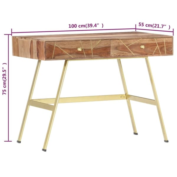 skrivebord med skuffer 100x55x75 cm massivt sheeshamtræ