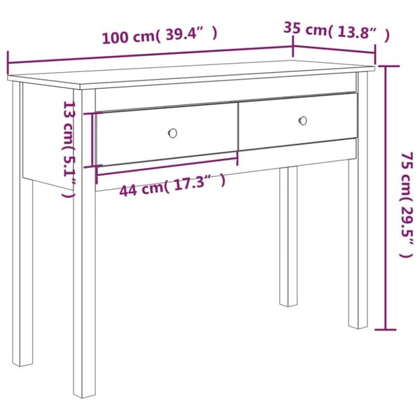 konsolbord 100x35x75 cm massivt fyrretræ gyldenbrun