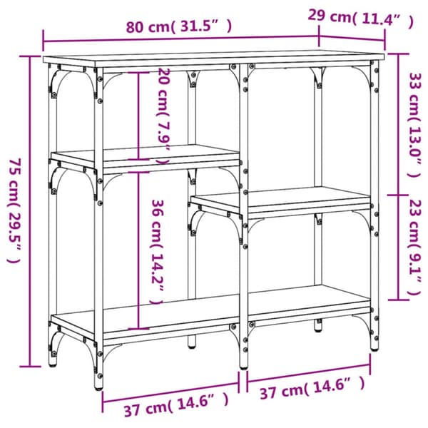 konsolbord 80x29x75 cm konstrueret træ sort