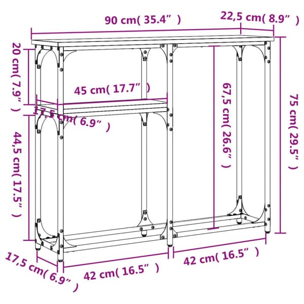 konsolbord 90x22,5x75 cm konstrueret træ brunt egetræ