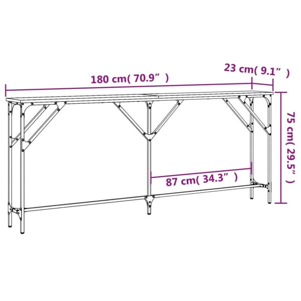 konsolbord 180x23x75 cm konstrueret træ grå sonoma-eg