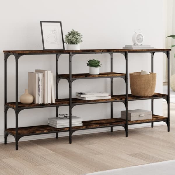 konsolbord 160x29x80 cm konstrueret træ røget egetræsfarve