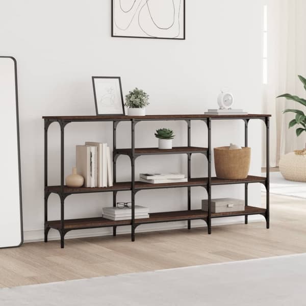 konsolbord 160x28x80 cm konstrueret træ brun egetræsfarve
